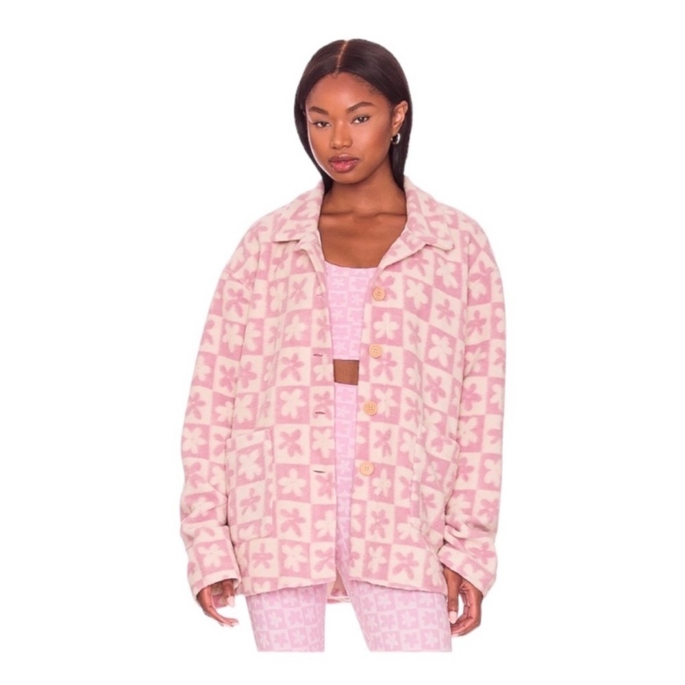 Beach Riot Oversized Fleece Pink Jacket Skye Mod Flower Check Size Small